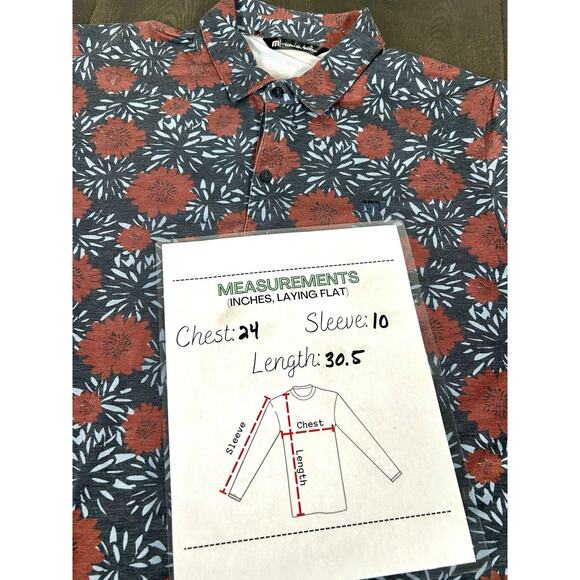 Travis Mathew Polo Shirt Mens Large Blue Red All Over Print Cotton Blend Floral - Picture 13 of 15